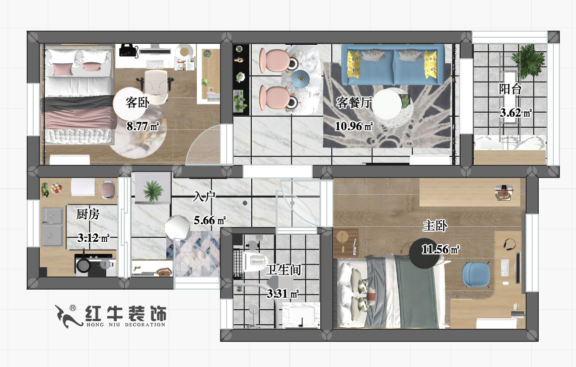 赵东星_太平花苑107-401-60㎡-现代简约风格_彩平图